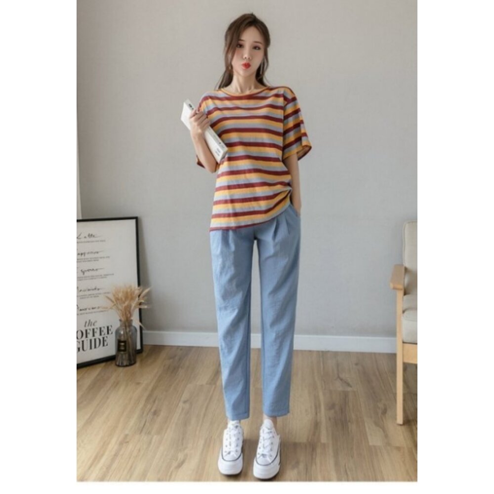 【P9004】 春夏 棉麻 托腹褲 純色 哈倫褲 M-XXL 孕婦 高腰 托腹褲 九分褲-圖片-5