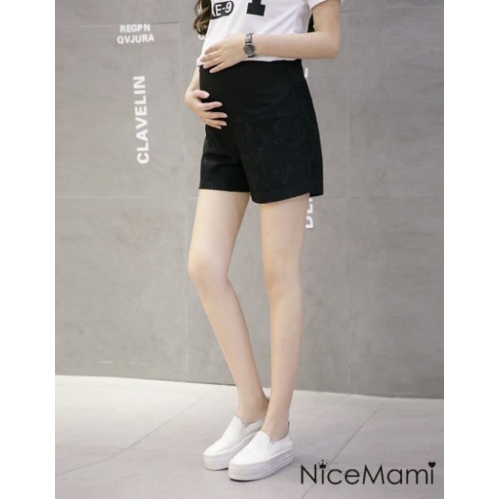 【P9020】 夏日 蕾絲 托腹 短褲 韓系 高彈力 孕婦短褲 孕婦托腹褲 可調腰圍 孕婦褲-圖片-2