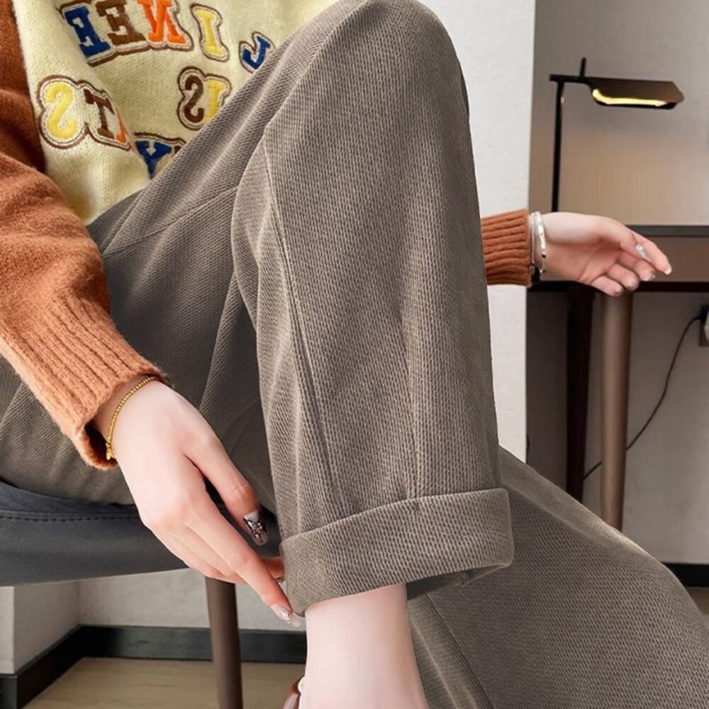 【P9212】秋冬 加厚 保暖 孕婦 老爺褲 高腰 九分褲 寬鬆 托腹褲 韓系 哈倫褲-圖片-4