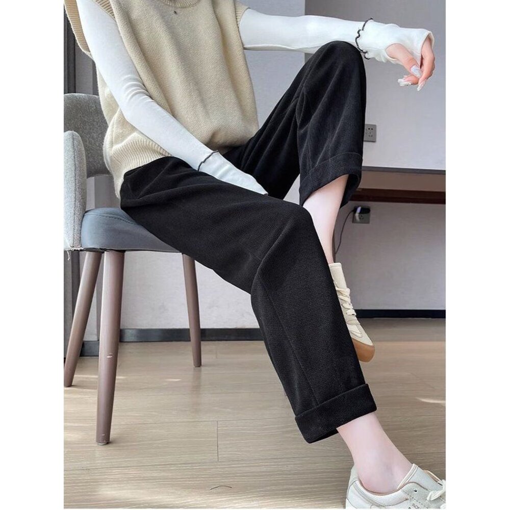 【P9212】秋冬 加厚 保暖 孕婦 老爺褲 高腰 九分褲 寬鬆 托腹褲 韓系 哈倫褲-圖片-7