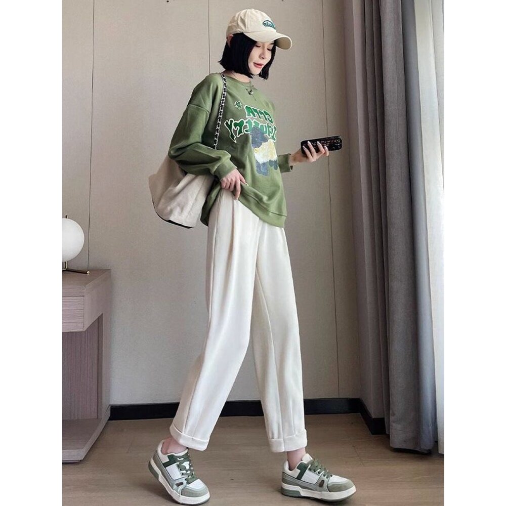 【P9212】秋冬 加厚 保暖 孕婦 老爺褲 高腰 九分褲 寬鬆 托腹褲 韓系 哈倫褲-圖片-8