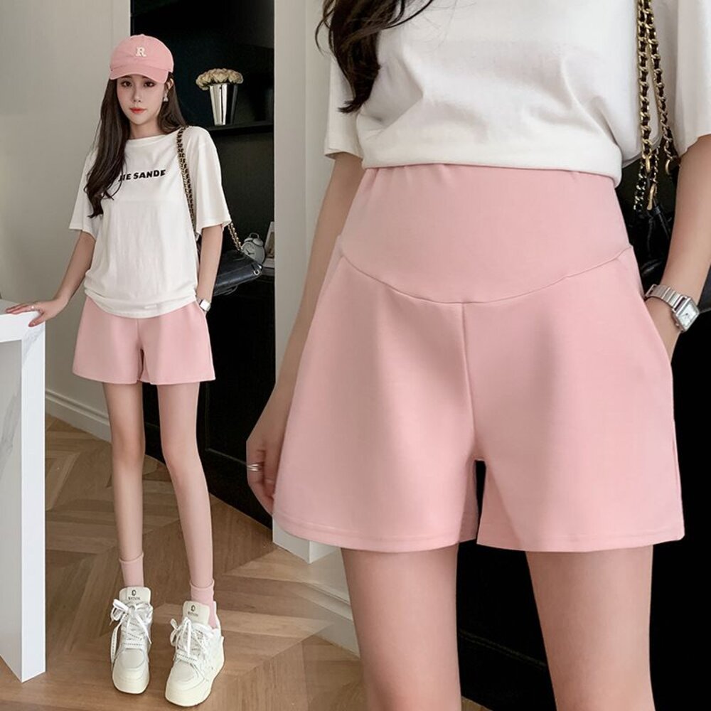 【P9257】 夏日 韓系 彈力棉質 托腹短褲 純色 高腰 托腹褲 孕婦短褲 孕婦裝 孕婦褲 孕婦-圖片-5