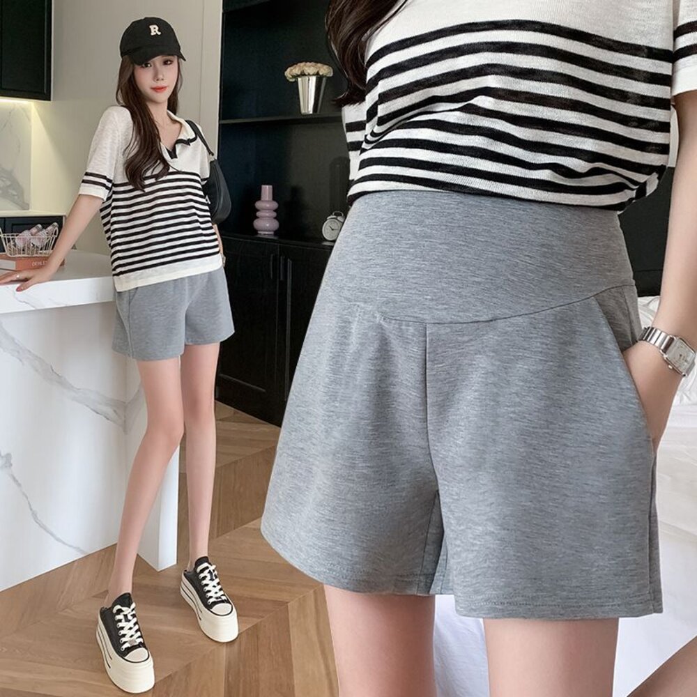 P9257-【P9257】 夏日 韓系 彈力棉質 托腹短褲 純色 高腰 托腹褲 孕婦短褲 孕婦裝 孕婦褲 孕婦