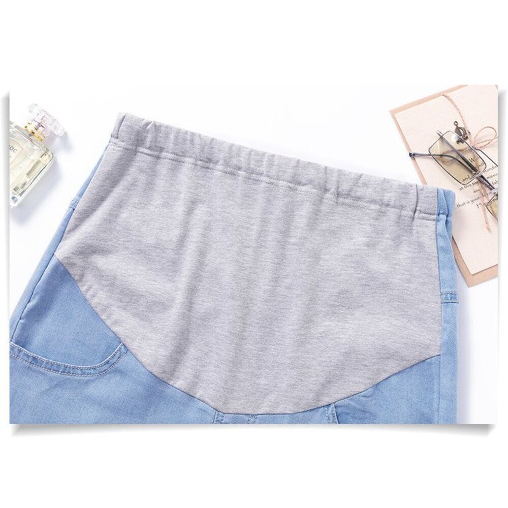 【P9261】 夏日 超薄 彈力 天絲牛仔棉 牛仔 爽滑 孕婦牛仔褲 牛仔托腹褲 休閒 寬鬆 孕婦褲-圖片-3