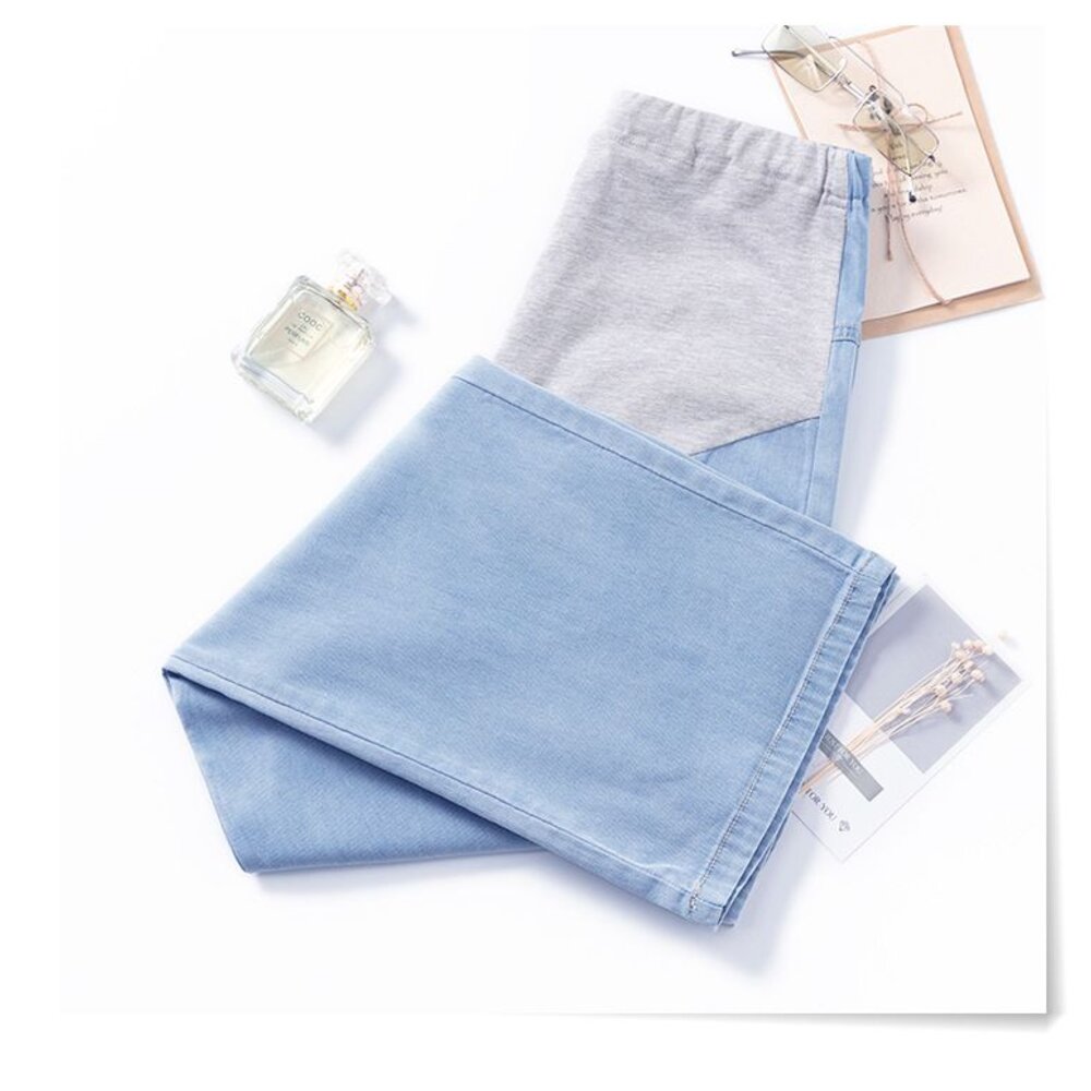 【P9261】 夏日 超薄 彈力 天絲牛仔棉 牛仔 爽滑 孕婦牛仔褲 牛仔托腹褲 休閒 寬鬆 孕婦褲-圖片-5