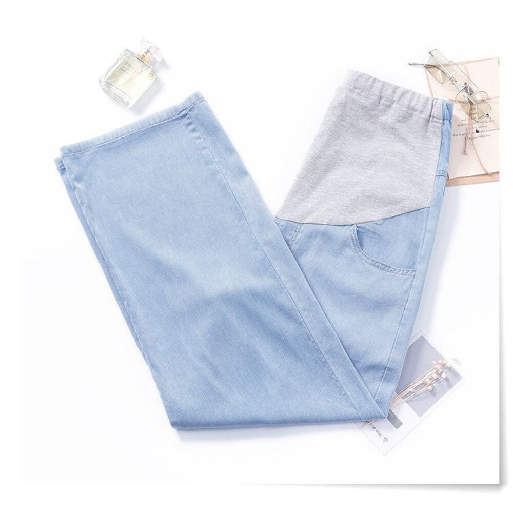 【P9261】 夏日 超薄 彈力 天絲牛仔棉 牛仔 爽滑 孕婦牛仔褲 牛仔托腹褲 休閒 寬鬆 孕婦褲-圖片-8