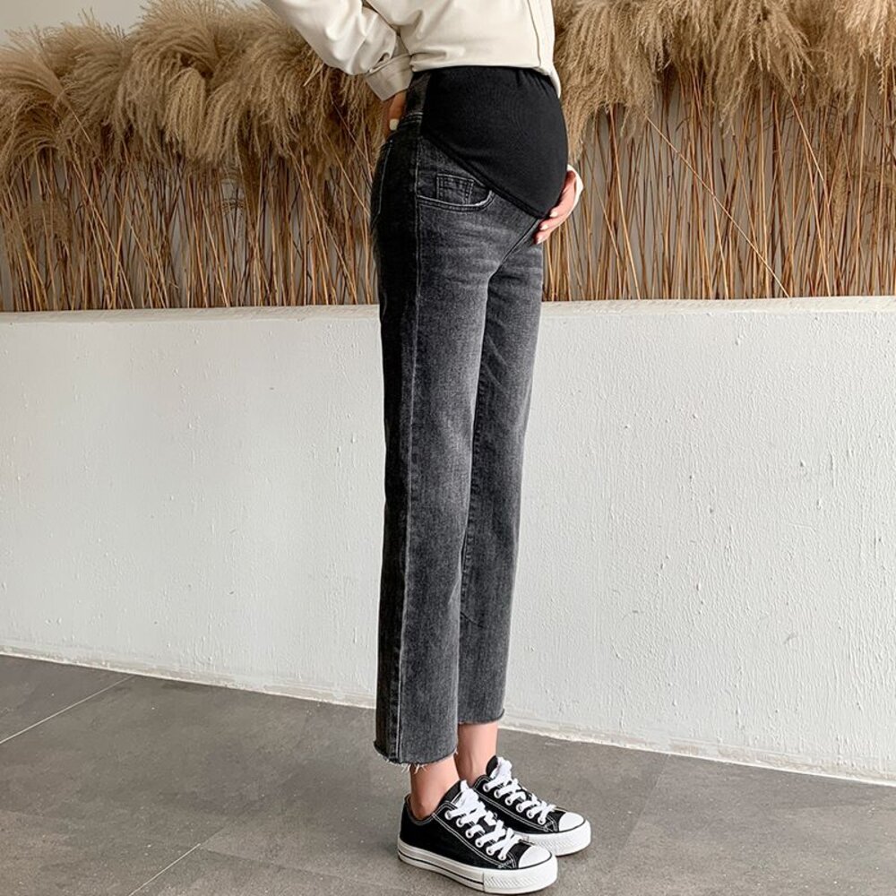 【P9288】 秋冬 孕婦 牛仔褲 烟管褲 孕婦 高腰 托腹褲 寬鬆 孕婦牛仔褲 九分褲 韓系 實拍-圖片-4