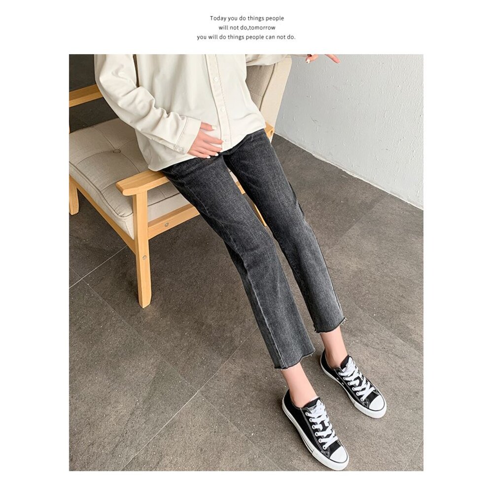 【P9288】 秋冬 孕婦 牛仔褲 烟管褲 孕婦 高腰 托腹褲 寬鬆 孕婦牛仔褲 九分褲 韓系 實拍-圖片-7