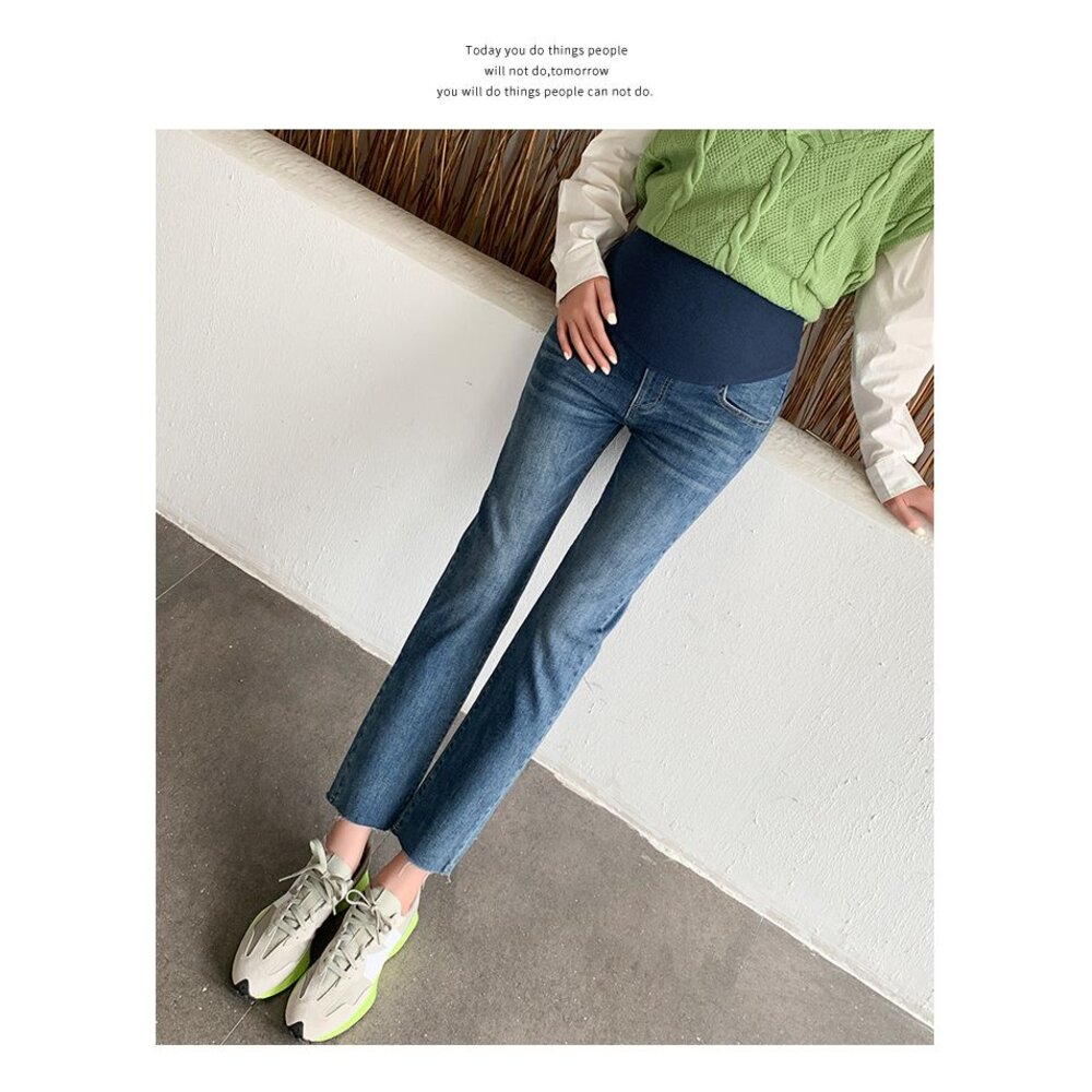 【P9288】 秋冬 孕婦 牛仔褲 烟管褲 孕婦 高腰 托腹褲 寬鬆 孕婦牛仔褲 九分褲 韓系 實拍-圖片-9