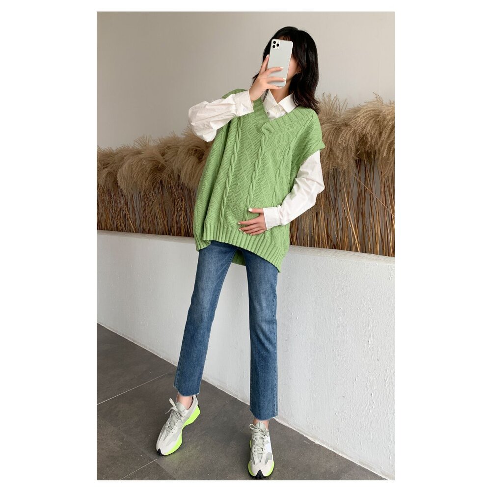 【P9288】 秋冬 孕婦 牛仔褲 烟管褲 孕婦 高腰 托腹褲 寬鬆 孕婦牛仔褲 九分褲 韓系 實拍-圖片-10