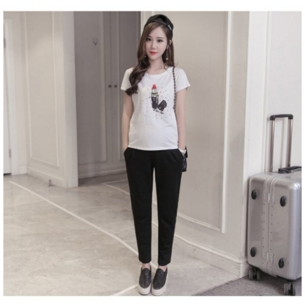 【P9690】 春夏 黑色 托腹褲 寬鬆 舒適 高腰 托腹 哈倫褲 孕婦托腹褲 孕婦褲 老爺褲 韓系-圖片-2