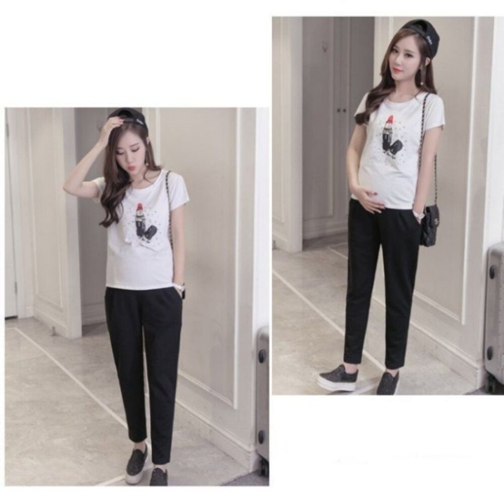 【P9690】 春夏 黑色 托腹褲 寬鬆 舒適 高腰 托腹 哈倫褲 孕婦托腹褲 孕婦褲 老爺褲 韓系-圖片-3