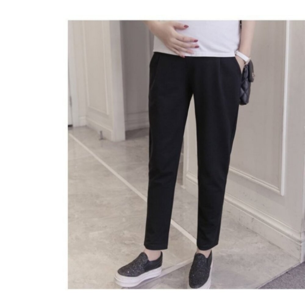 【P9690】 春夏 黑色 托腹褲 寬鬆 舒適 高腰 托腹 哈倫褲 孕婦托腹褲 孕婦褲 老爺褲 韓系-圖片-4