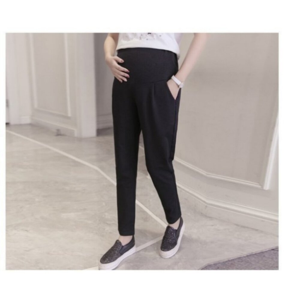 【P9690】 春夏 黑色 托腹褲 寬鬆 舒適 高腰 托腹 哈倫褲 孕婦托腹褲 孕婦褲 老爺褲 韓系-圖片-5