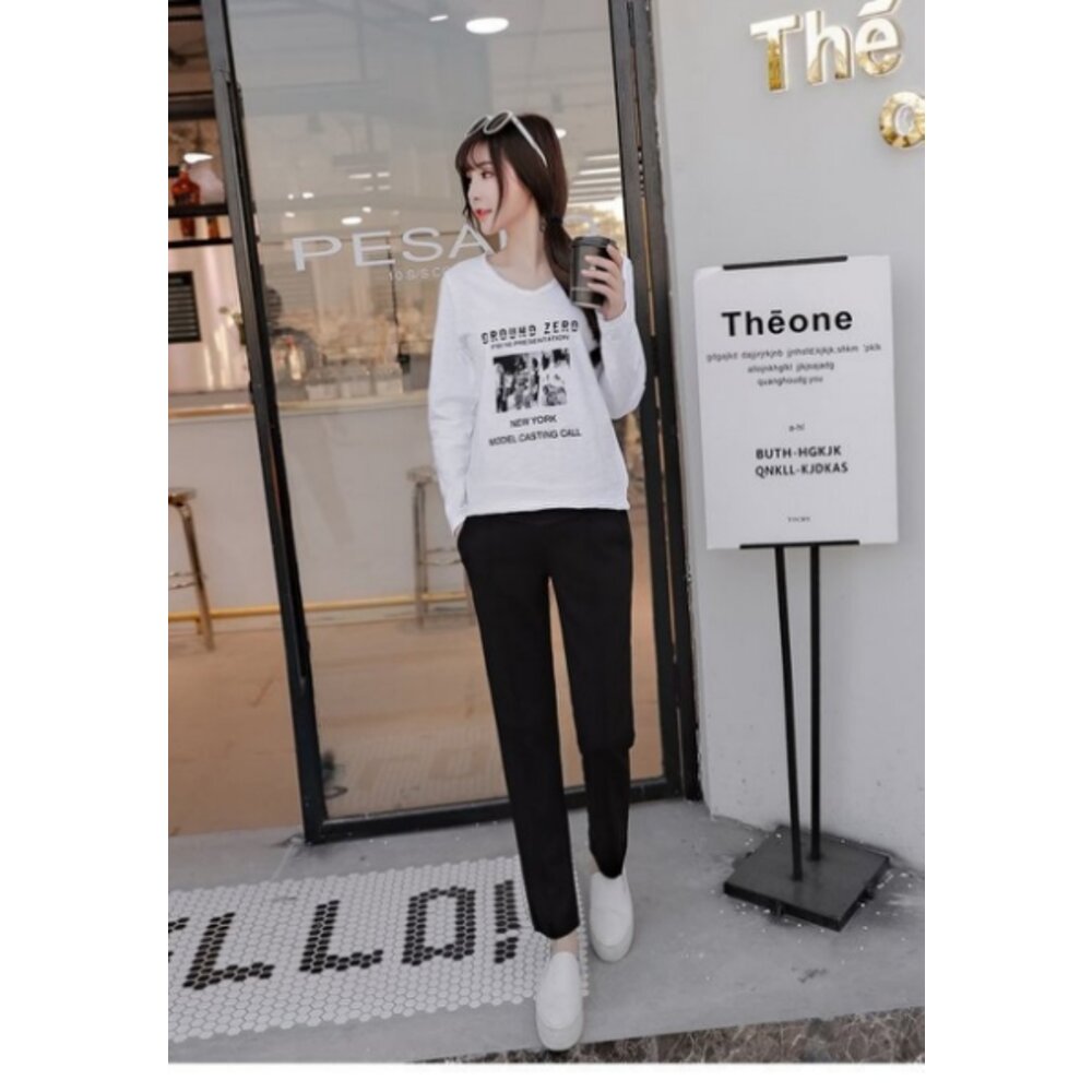 【P9703】 秋冬 黑色 托腹褲 寬鬆 彈力 老爺褲 九分褲 哈倫褲 孕婦 高腰托腹褲 孕婦裝 韓系-圖片-1