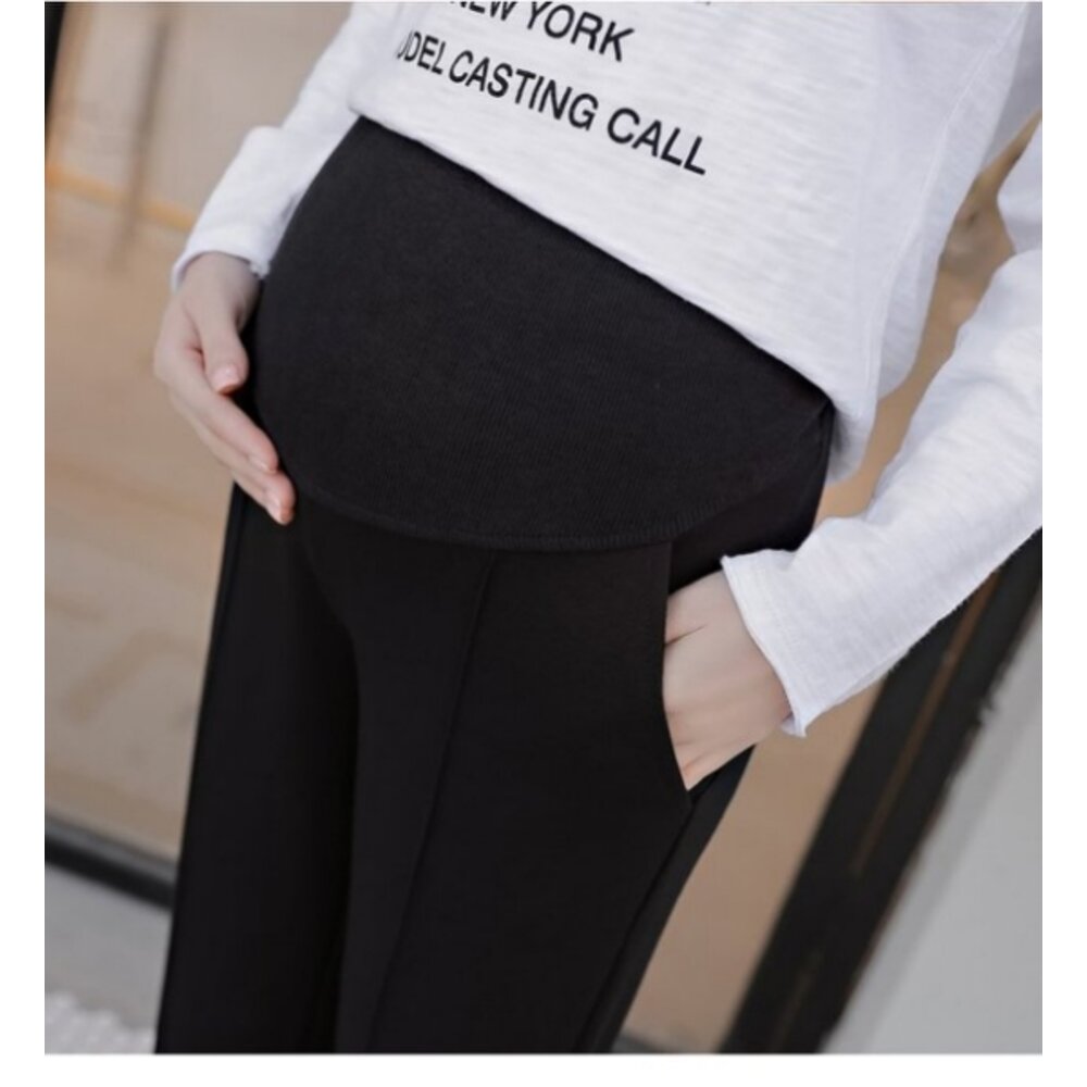 【P9703】 秋冬 黑色 托腹褲 寬鬆 彈力 老爺褲 九分褲 哈倫褲 孕婦 高腰托腹褲 孕婦裝 韓系-圖片-2