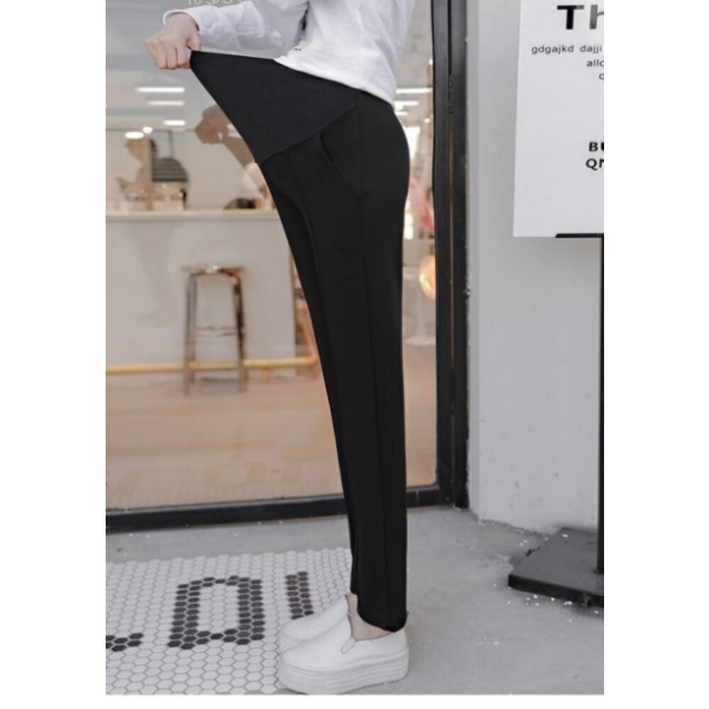 【P9703】 秋冬 黑色 托腹褲 寬鬆 彈力 老爺褲 九分褲 哈倫褲 孕婦 高腰托腹褲 孕婦裝 韓系-圖片-4