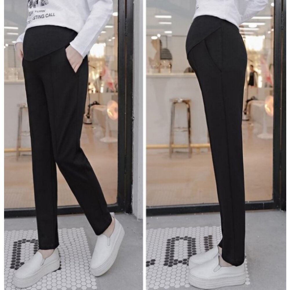 【P9703】 秋冬 黑色 托腹褲 寬鬆 彈力 老爺褲 九分褲 哈倫褲 孕婦 高腰托腹褲 孕婦裝 韓系-圖片-5