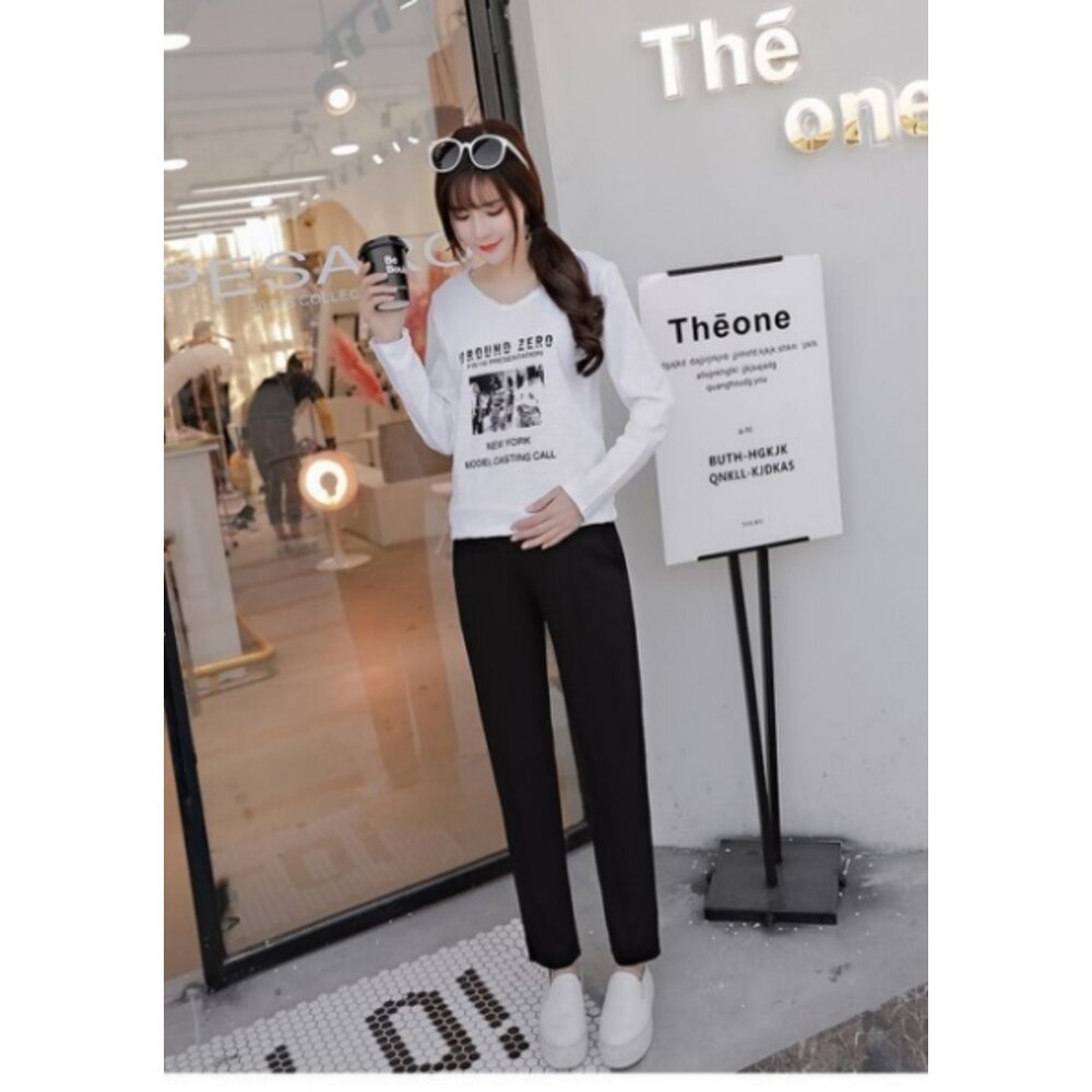 【P9703】 秋冬 黑色 托腹褲 寬鬆 彈力 老爺褲 九分褲 哈倫褲 孕婦 高腰托腹褲 孕婦裝 韓系-圖片-6