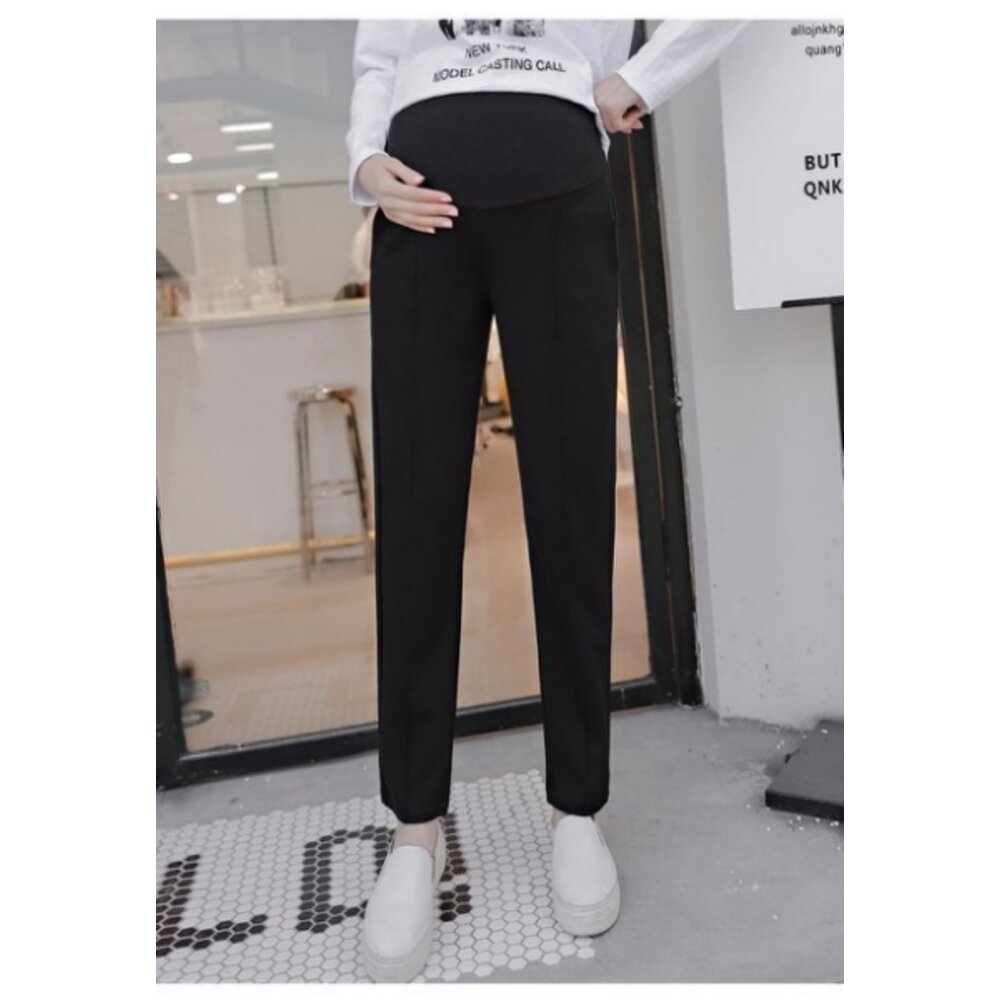 【P9703】 秋冬 黑色 托腹褲 寬鬆 彈力 老爺褲 九分褲 哈倫褲 孕婦 高腰托腹褲 孕婦裝 韓系-圖片-7