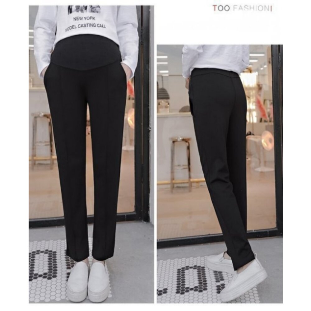 【P9703】 秋冬 黑色 托腹褲 寬鬆 彈力 老爺褲 九分褲 哈倫褲 孕婦 高腰托腹褲 孕婦裝 韓系-圖片-8