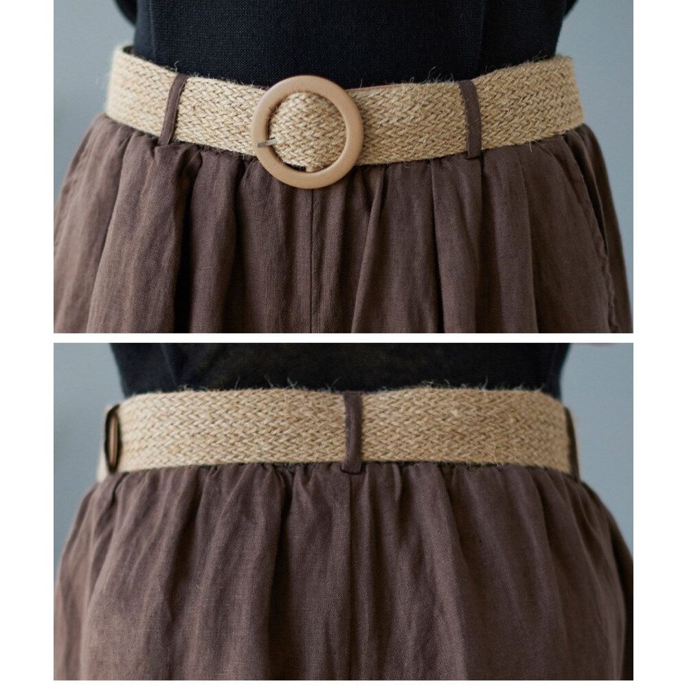 【PP6198】 夏日 文藝 棉麻 七分褲 裙褲 寬鬆 半身 褲裙 實拍 寬褲-圖片-5