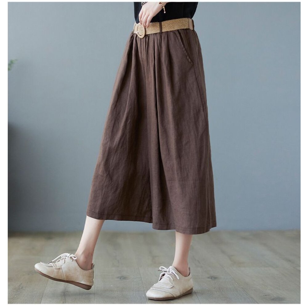 【PP6198】 夏日 文藝 棉麻 七分褲 裙褲 寬鬆 半身 褲裙 實拍 寬褲-圖片-6