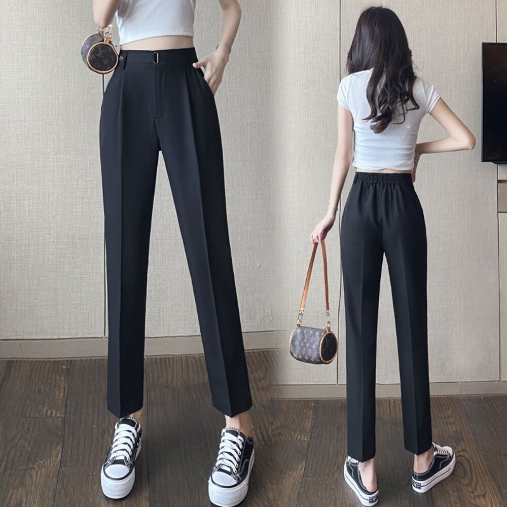 【PP9953】 春夏 九分褲 西裝褲 薄款 休閒褲 上班褲 OL 開叉 修身 顯瘦 烟管褲 哈倫褲|女裝 -圖片-2