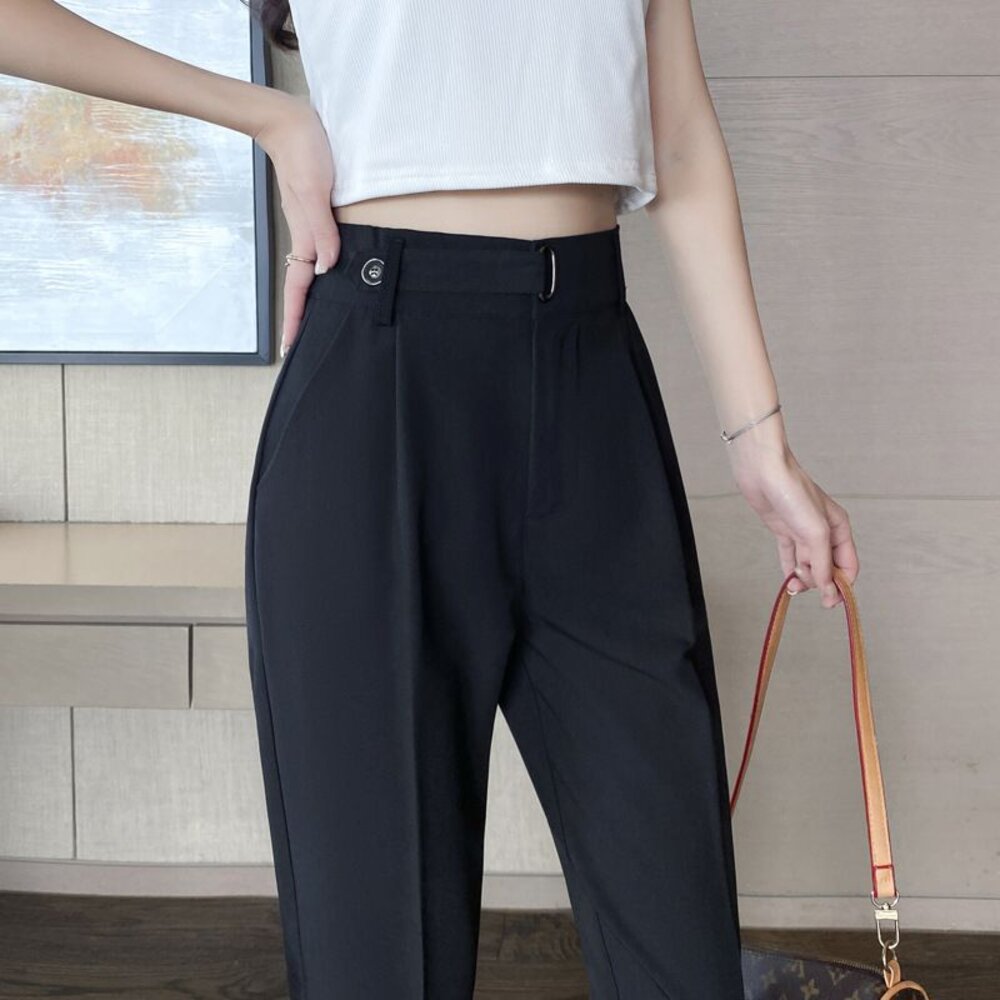 【PP9953】 春夏 九分褲 西裝褲 薄款 休閒褲 上班褲 OL 開叉 修身 顯瘦 烟管褲 哈倫褲|女裝 -圖片-3