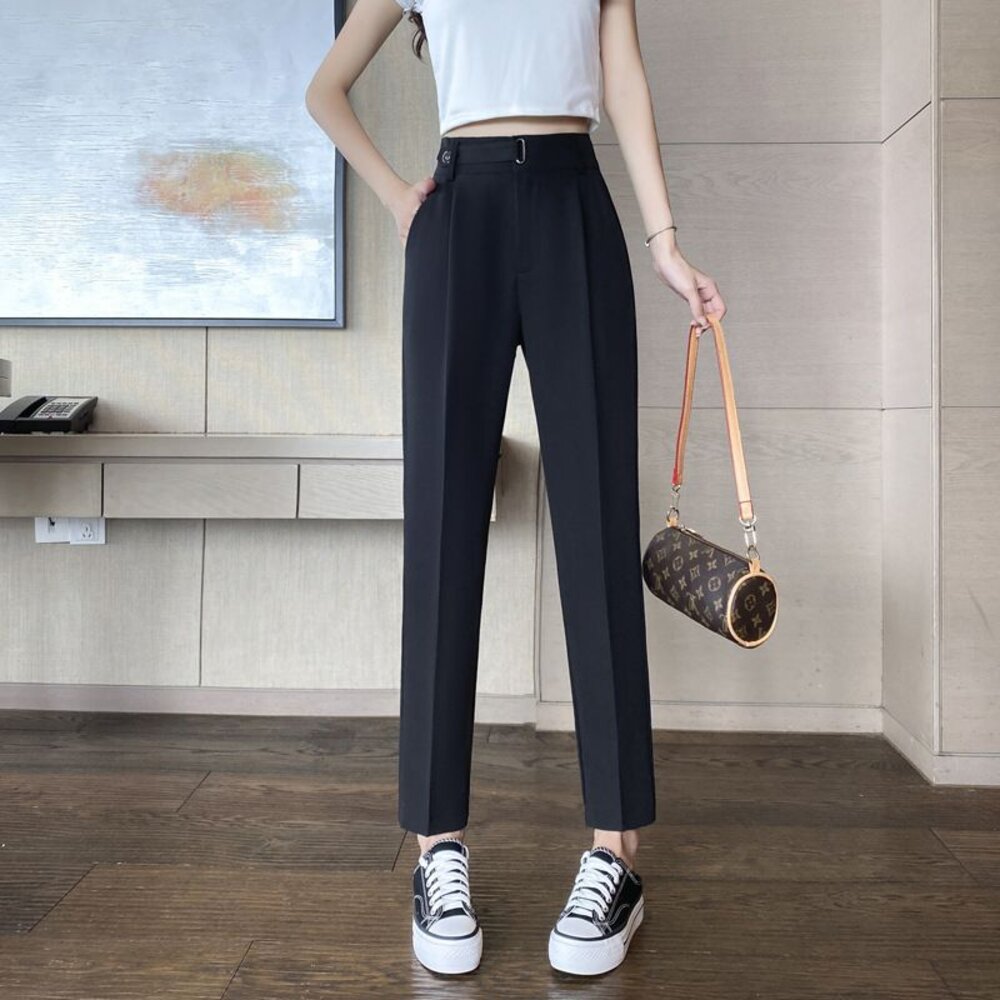 【PP9953】 春夏 九分褲 西裝褲 薄款 休閒褲 上班褲 OL 開叉 修身 顯瘦 烟管褲 哈倫褲|女裝 -圖片-5