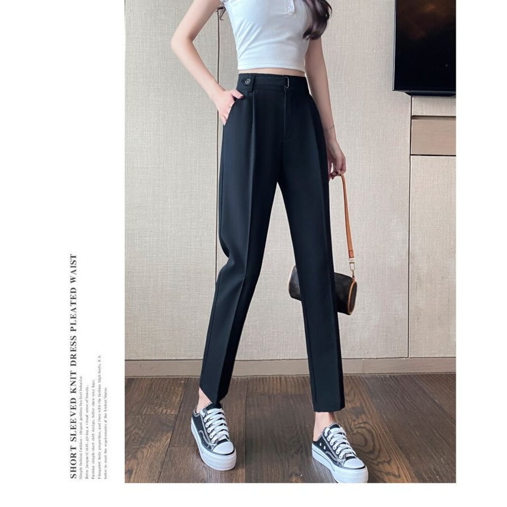 【PP9953】 春夏 九分褲 西裝褲 薄款 休閒褲 上班褲 OL 開叉 修身 顯瘦 烟管褲 哈倫褲|女裝 -圖片-6