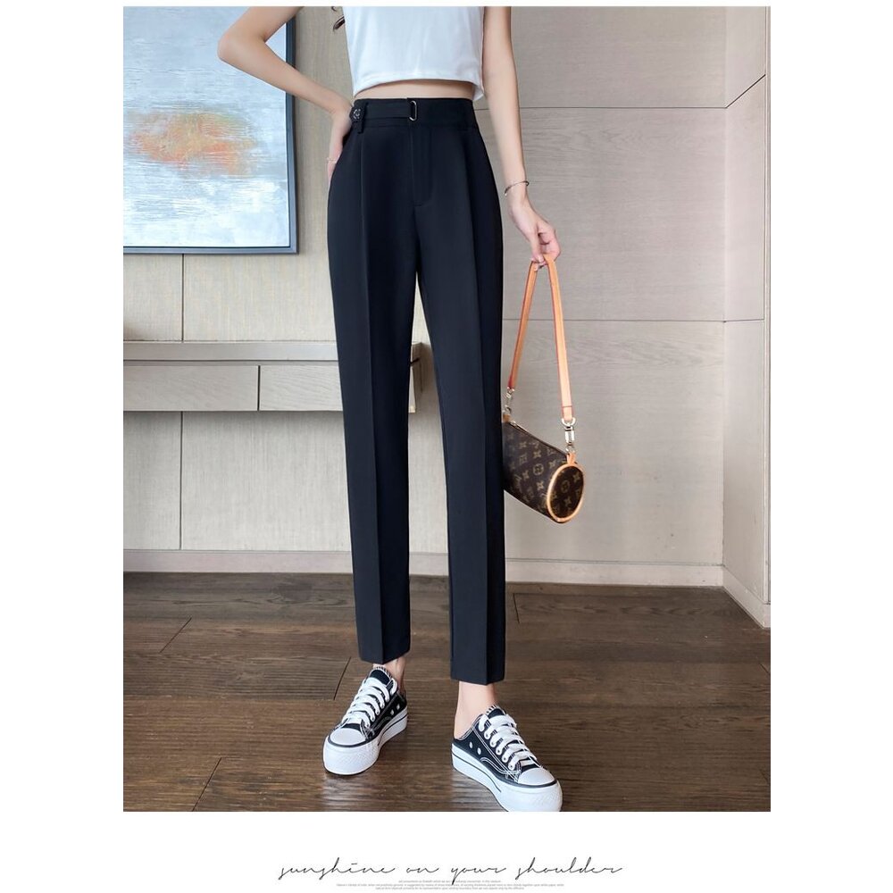 【PP9953】 春夏 九分褲 西裝褲 薄款 休閒褲 上班褲 OL 開叉 修身 顯瘦 烟管褲 哈倫褲|女裝 -圖片-7