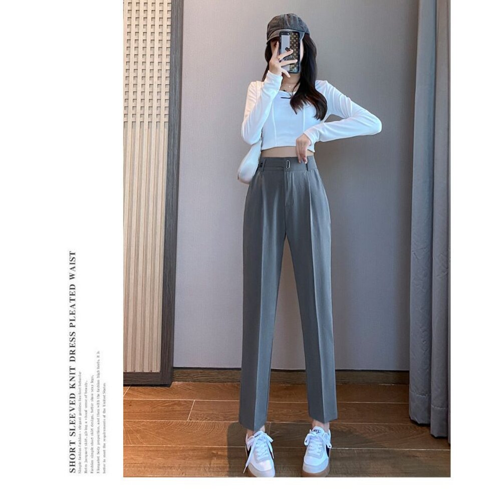 【PP9953】 春夏 九分褲 西裝褲 薄款 休閒褲 上班褲 OL 開叉 修身 顯瘦 烟管褲 哈倫褲|女裝 -圖片-8