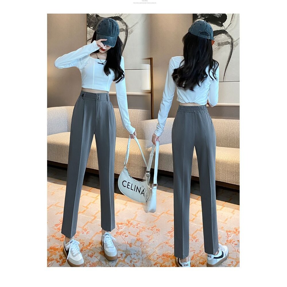 【PP9953】 春夏 九分褲 西裝褲 薄款 休閒褲 上班褲 OL 開叉 修身 顯瘦 烟管褲 哈倫褲|女裝 -圖片-9