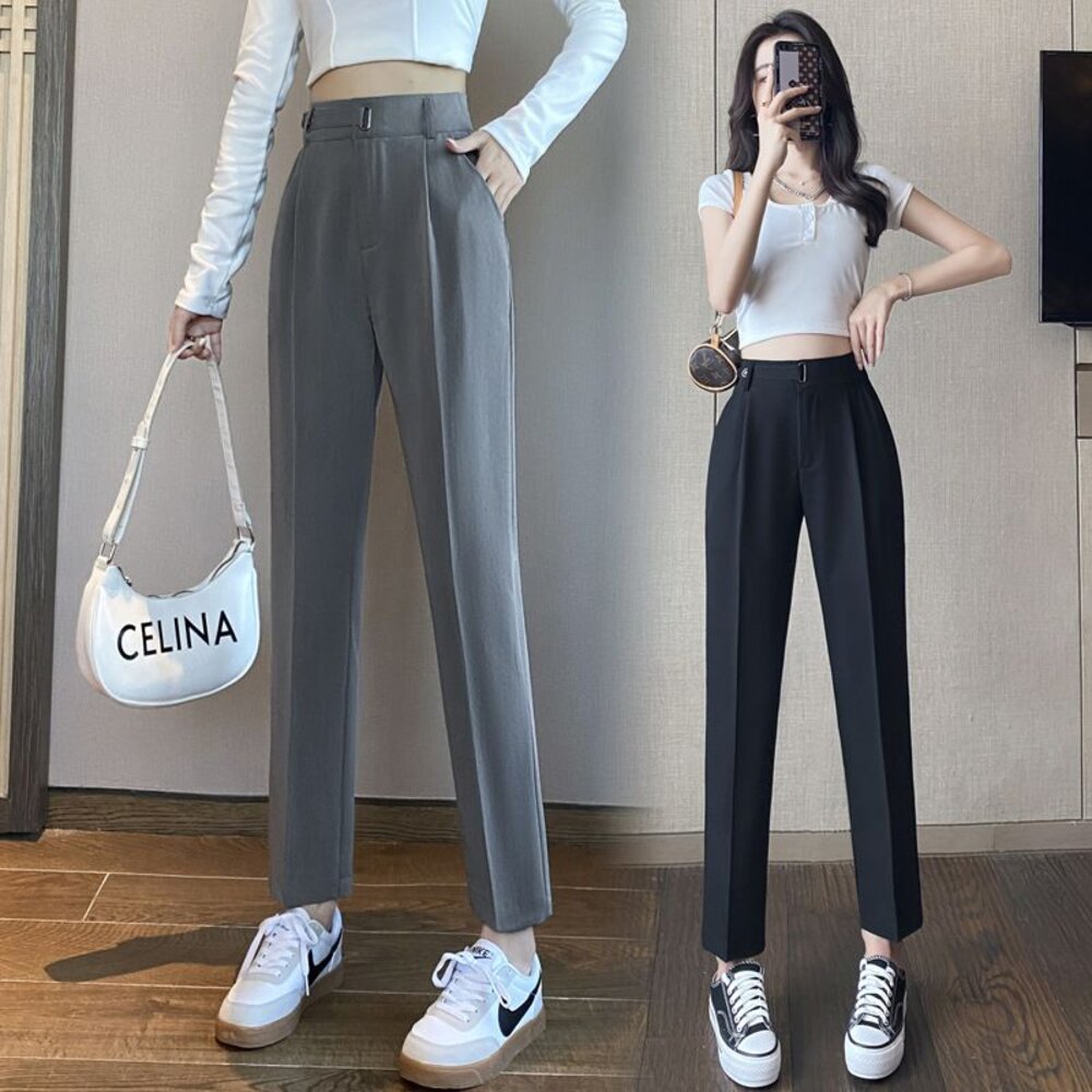 【PP9953】春夏九分褲西裝褲薄款休閒褲上班褲OL開叉修身顯瘦烟管褲哈倫褲|女裝