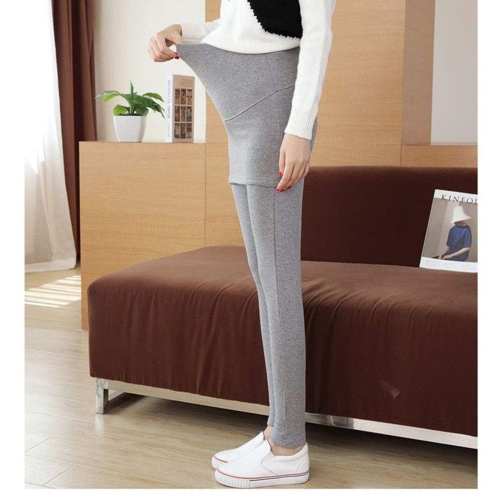 【PPW2008UK】 冬日 假兩件 托腹 褲裙 褲裙 純棉 加絨 孕婦托腹褲 長褲 高腰 可調腰圍-圖片-4