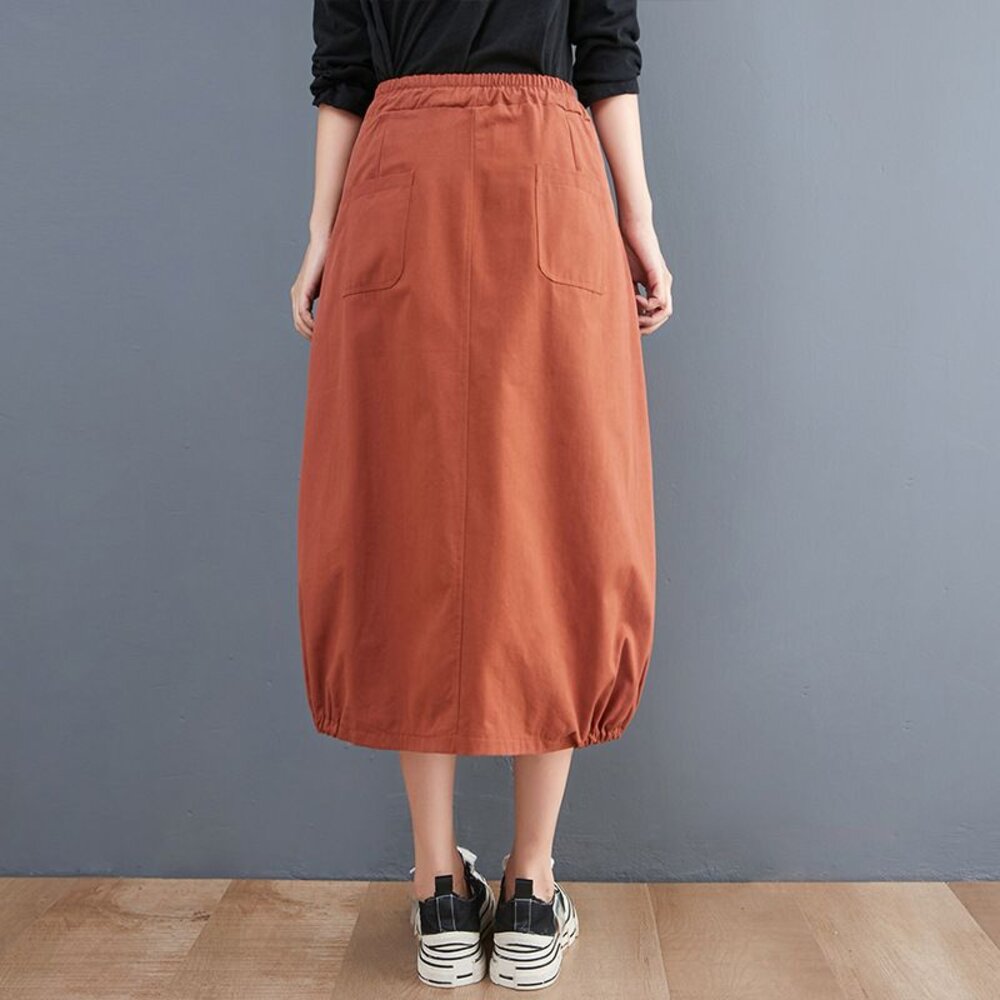 【SS8229】 四季 鬆緊腰 開叉 原創 花苞裙 燈籠裙 文藝 實拍 休閒 百搭 長裙 寬鬆 半身裙-圖片-6