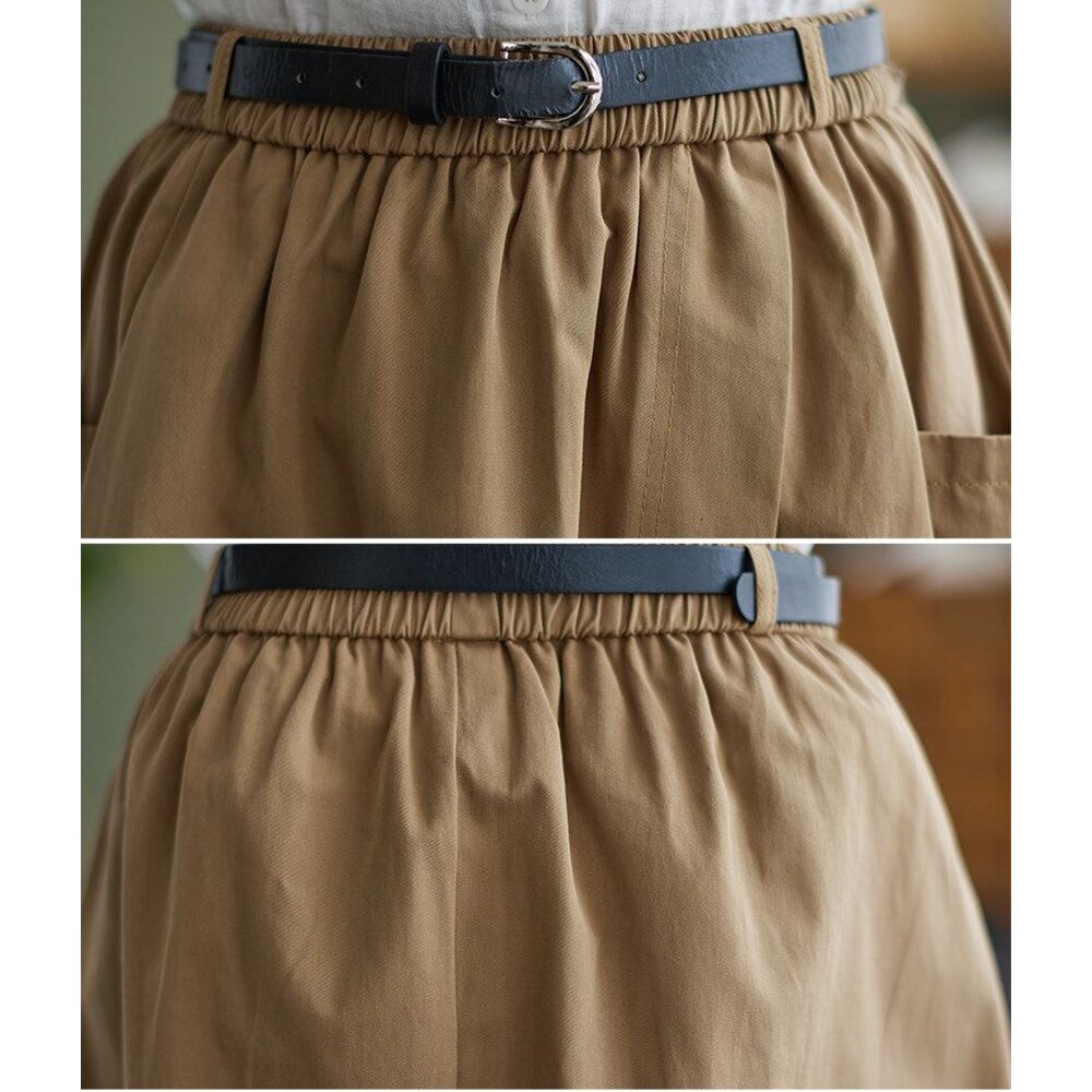 【SS8251】 春夏 棉麻 半身裙 中大尺碼 長裙 純色 開叉 口袋 鬆緊帶腰圍|女裝 不含皮帶-圖片-8