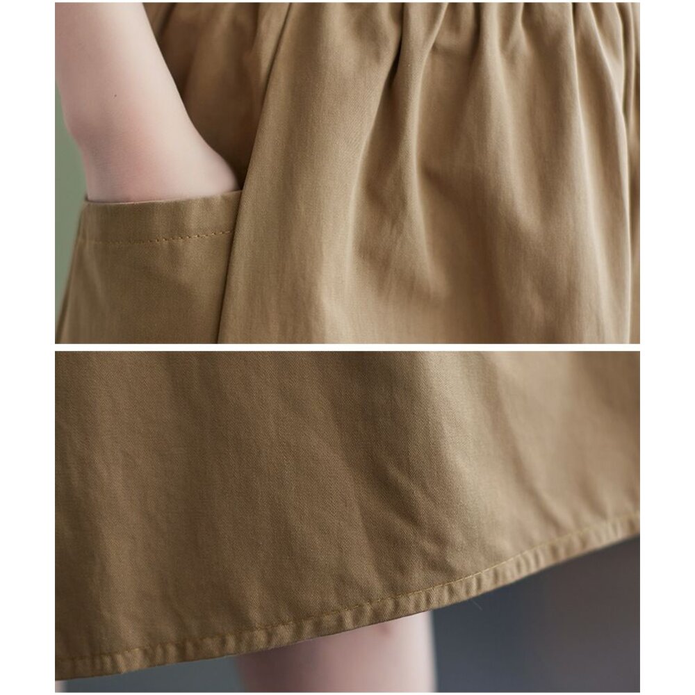【SS8251】 春夏 棉麻 半身裙 中大尺碼 長裙 純色 開叉 口袋 鬆緊帶腰圍|女裝 不含皮帶-圖片-9