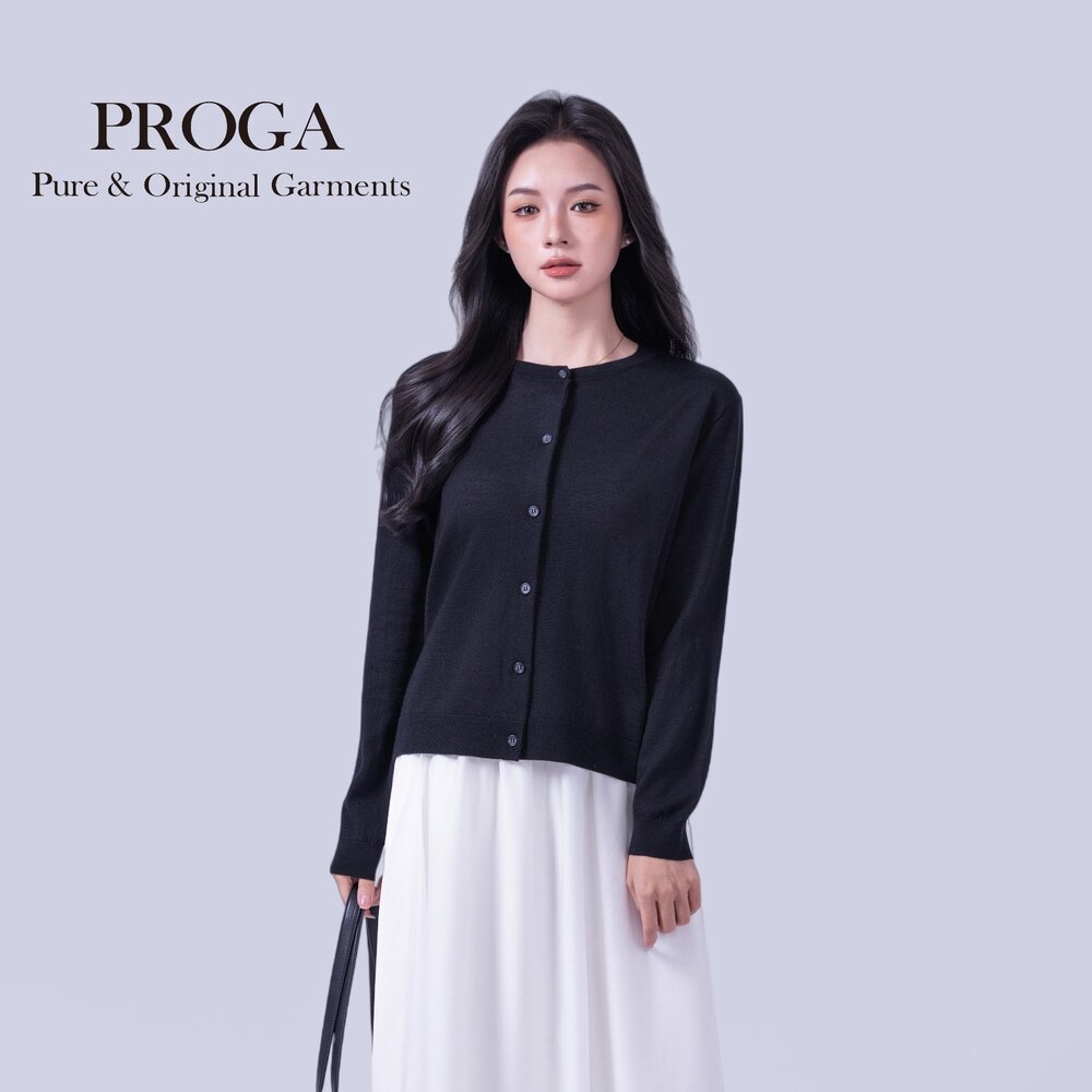 PG25002 100%純美麗諾羊毛 圓領鈕扣針織長袖日系毛衣女 開襟衫 16針細柔款(7色) 透氣保暖 抗菌防臭-圖片-1
