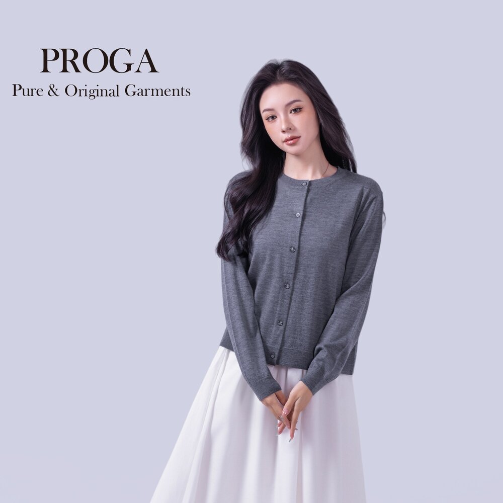 PG25002 100%純美麗諾羊毛 圓領鈕扣針織長袖日系毛衣女 開襟衫 16針細柔款(7色) 透氣保暖 抗菌防臭-圖片-2