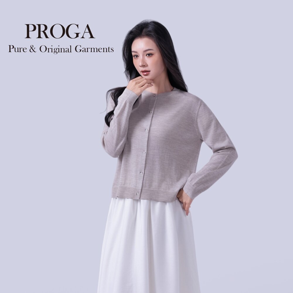PG25002 100%純美麗諾羊毛 圓領鈕扣針織長袖日系毛衣女 開襟衫 16針細柔款(7色) 透氣保暖 抗菌防臭-圖片-3