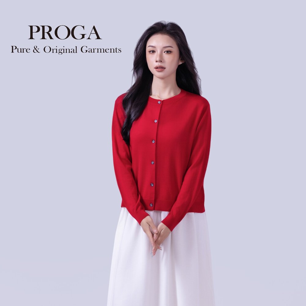 PG25002 100%純美麗諾羊毛 圓領鈕扣針織長袖日系毛衣女 開襟衫 16針細柔款(7色) 透氣保暖 抗菌防臭-圖片-4
