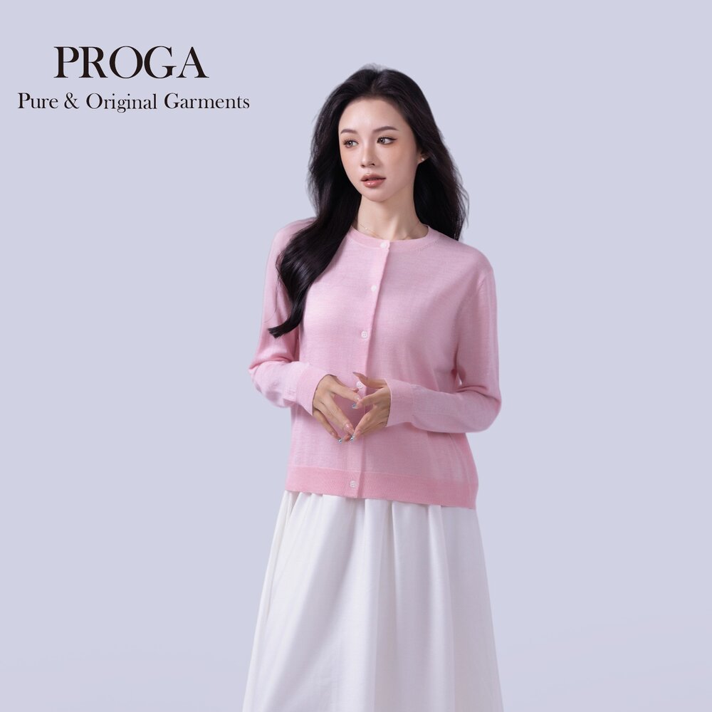 PG25002 100%純美麗諾羊毛 圓領鈕扣針織長袖日系毛衣女 開襟衫 16針細柔款(7色) 透氣保暖 抗菌防臭-圖片-5