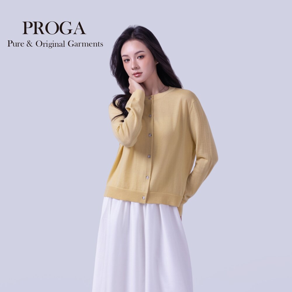 PG25002 100%純美麗諾羊毛 圓領鈕扣針織長袖日系毛衣女 開襟衫 16針細柔款(7色) 透氣保暖 抗菌防臭-圖片-6