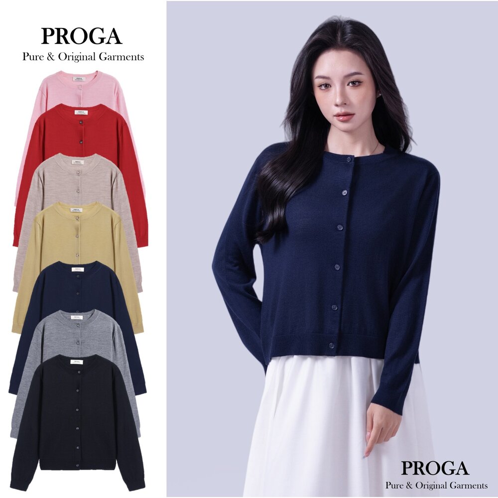 PG25002 - PG25002 100%純美麗諾羊毛 圓領鈕扣針織長袖日系毛衣女 開襟衫 16針細柔款(7色) 透氣保暖 抗菌防臭