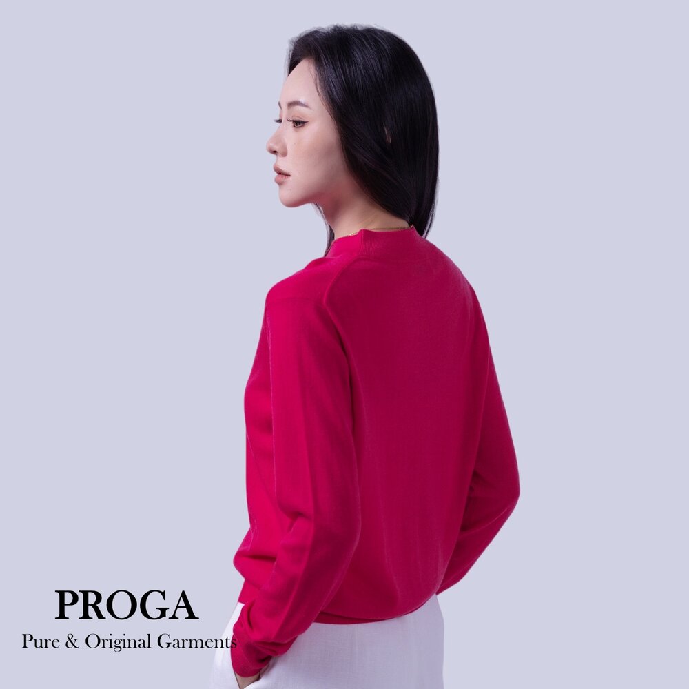 PG25004 100%純美麗諾羊毛 小立領針織長袖毛衣女 16針細柔款(5色)透氣保暖 抗菌防臭-圖片-1