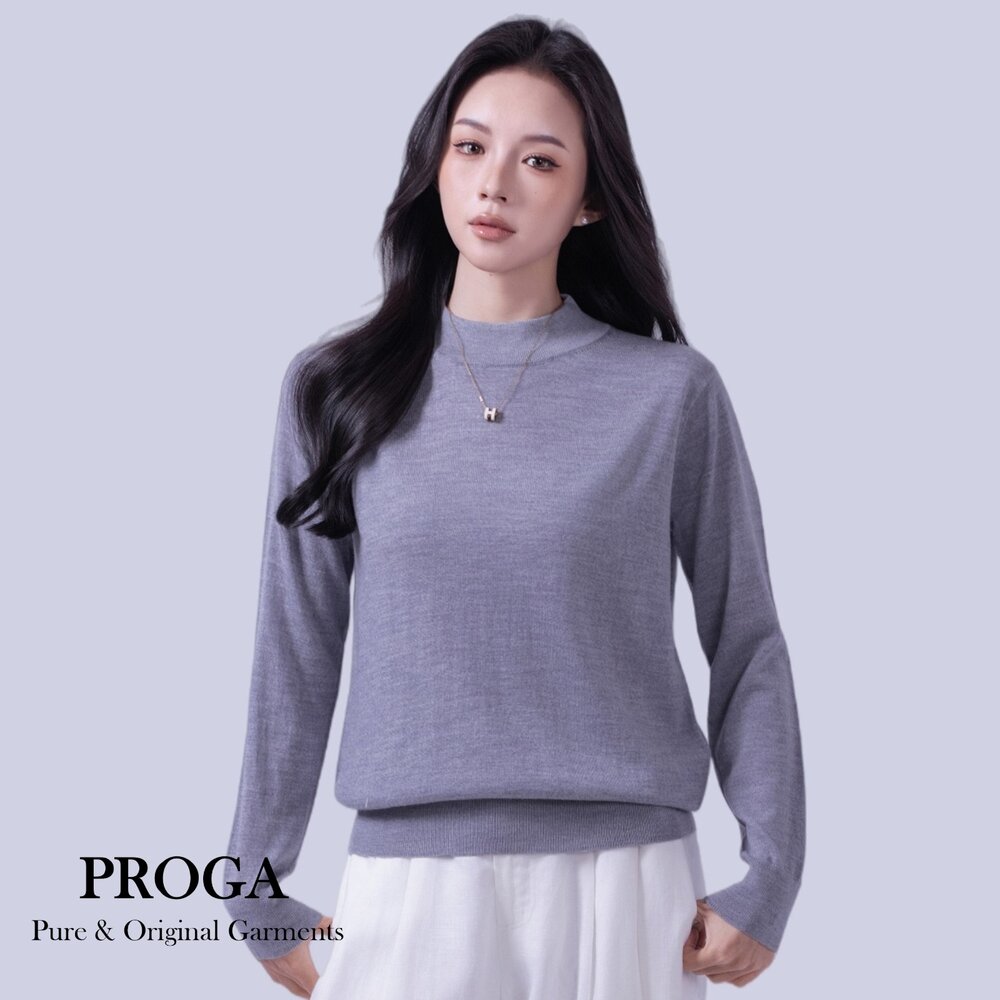 PG25004 100%純美麗諾羊毛 小立領針織長袖毛衣女 16針細柔款(5色)透氣保暖 抗菌防臭-圖片-3