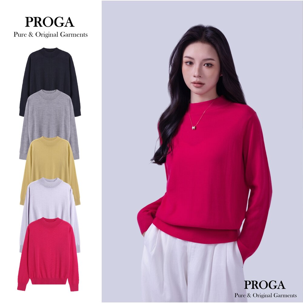 PG25004 - PG25004 100%純美麗諾羊毛 小立領針織長袖毛衣女  16針細柔款(5色)透氣保暖 抗菌防臭