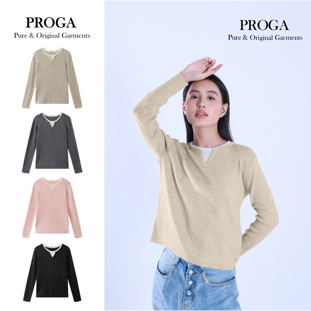 PG25013-PG25013 100%純美麗諾羊毛 圓領針織長袖毛衣女 假兩件 羅紋坑條 16針細柔款(3色) 透氣保暖 抗菌防臭